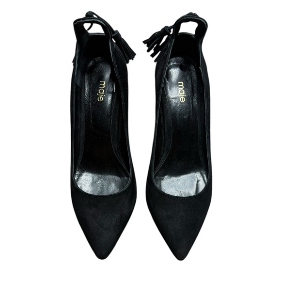 Maje Black Suede Leather Pointed-toe Tassel Pump Heels Size 7.5 - Picture 1 of 9